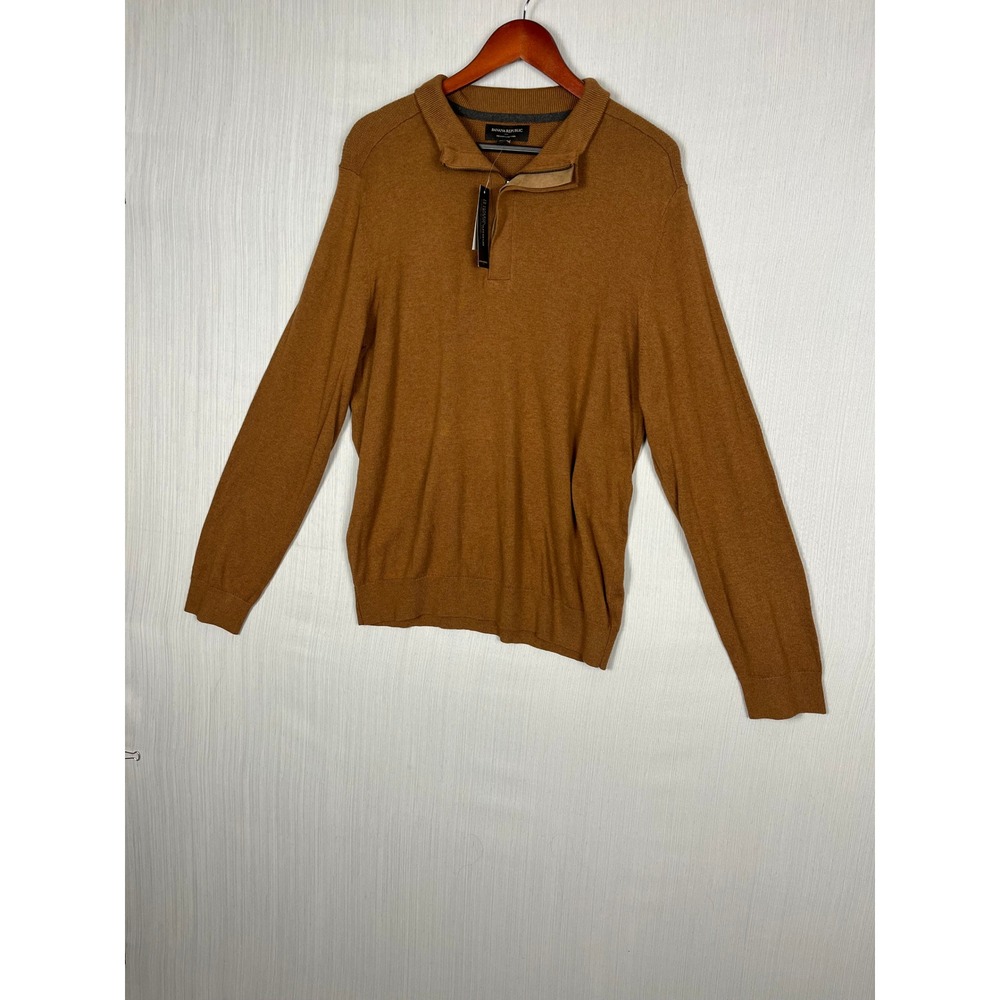 Banana Republic Quarter Zip Sweater Men L Brown Premium Luxe‎ Yarn Silk Cashmere